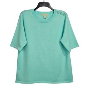 Appleseeds‎ Sweater M L Green Short Sleeve Shoulder Button Detail Casual Office